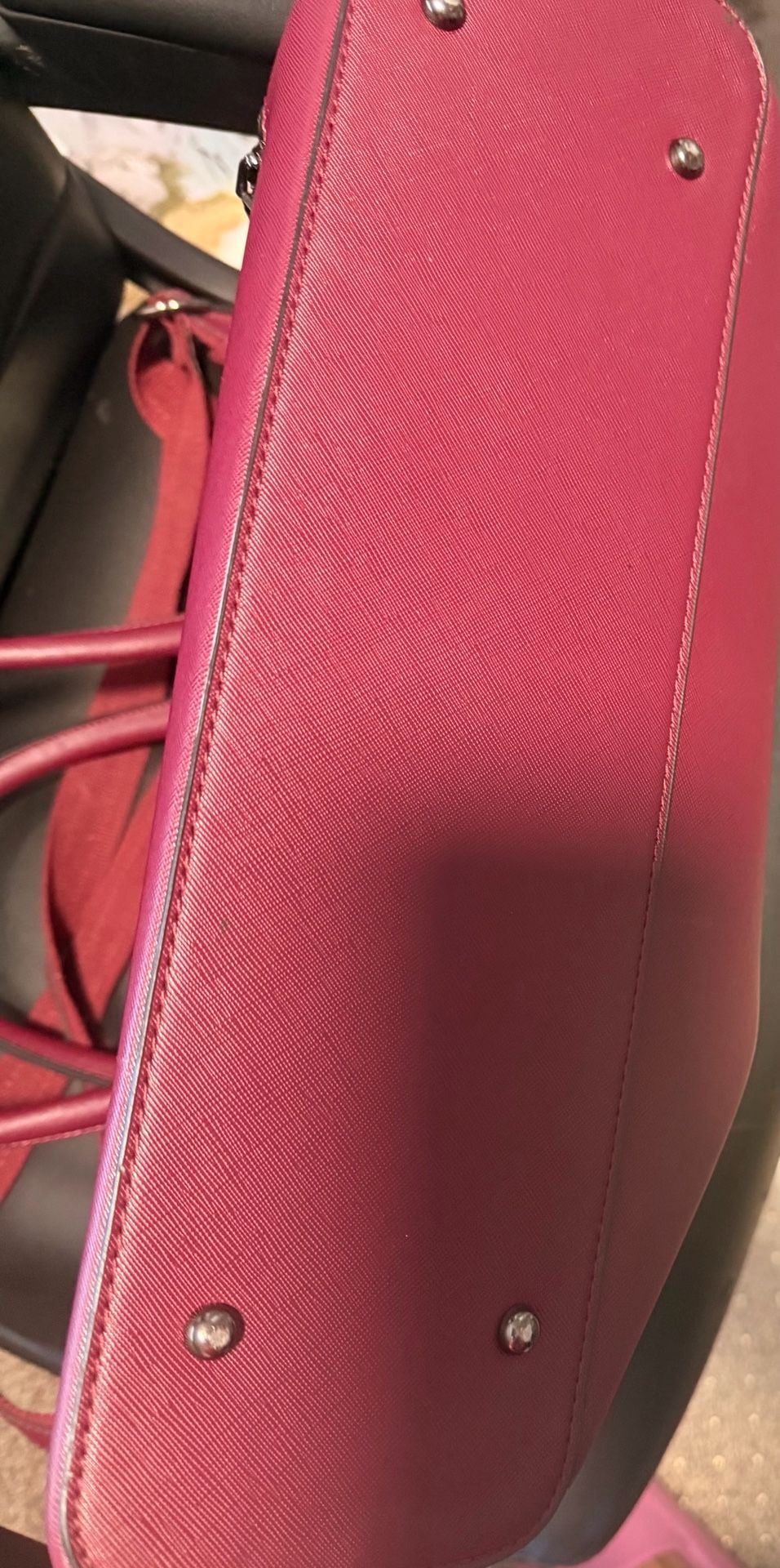 BaiMay Red Saffiano Leather Tote Handbag With Front Zipper Pockets 7