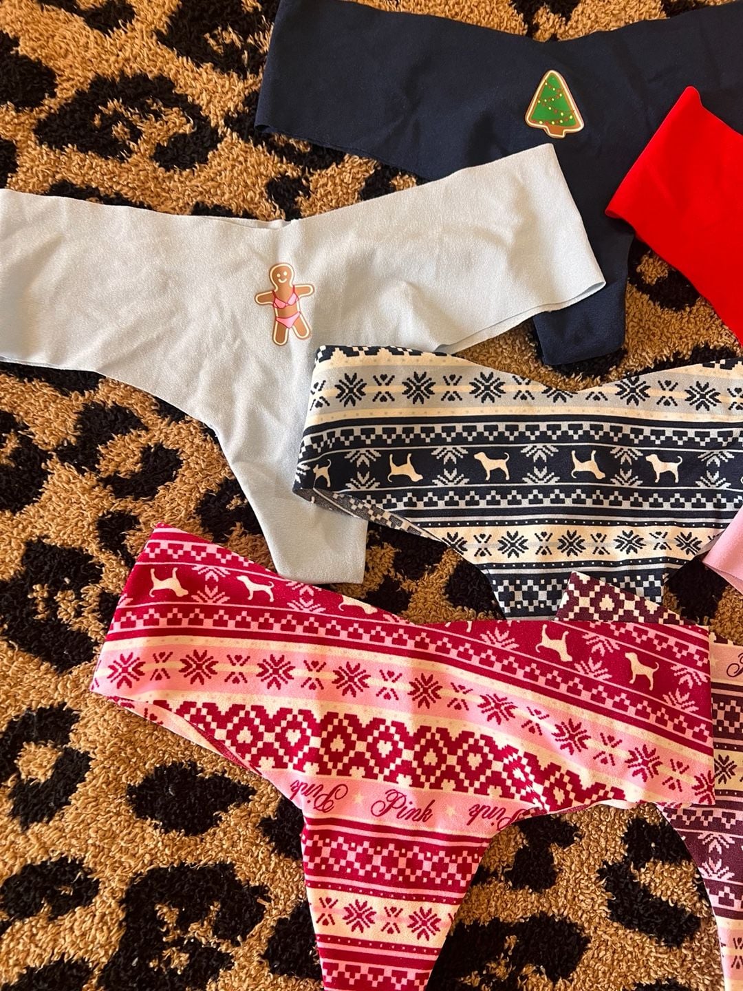 NWOT Pink Thong Panty Size XS Holiday Print Set 2