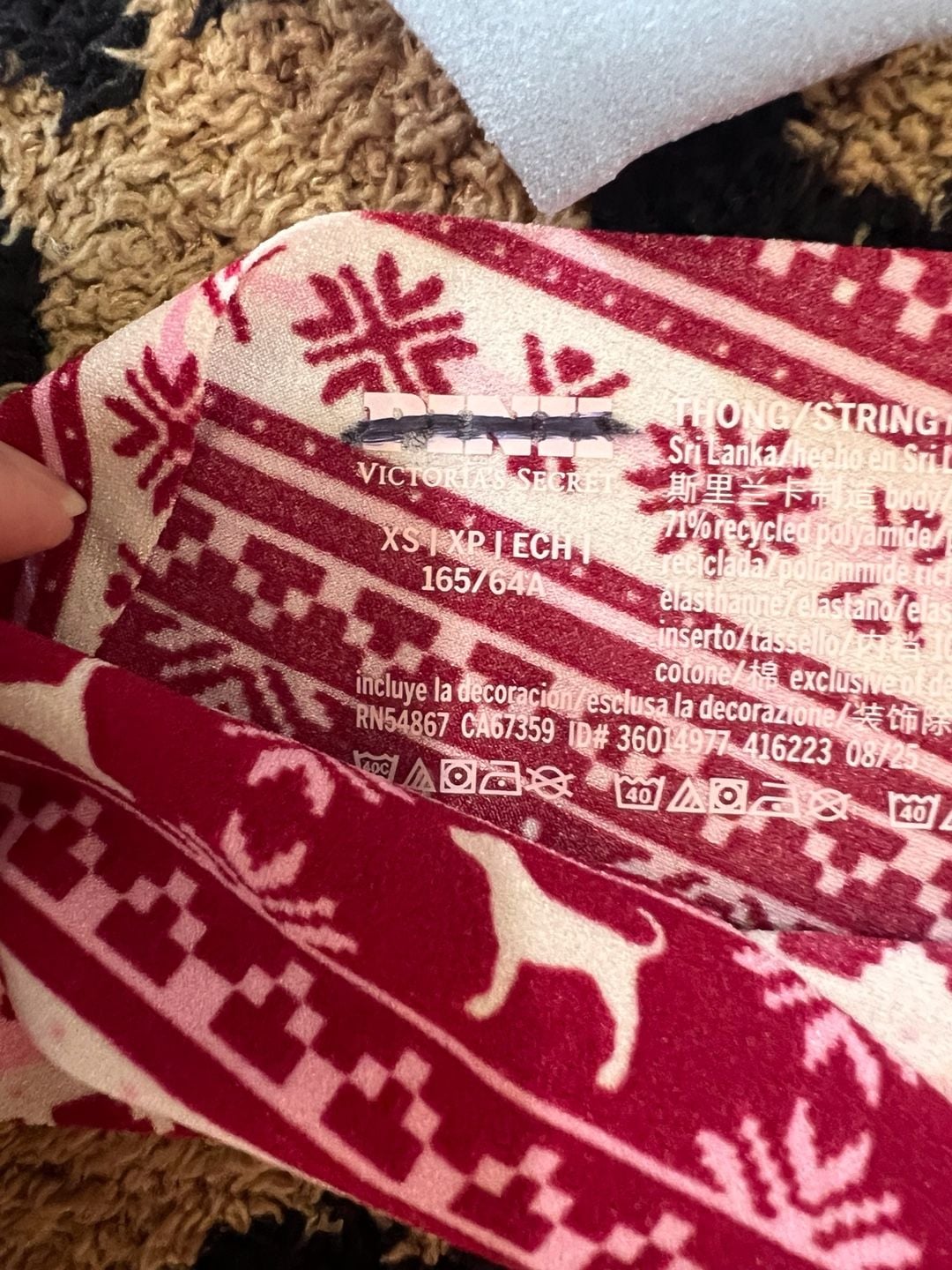 NWOT Pink Thong Panty Size XS Holiday Print Set 5