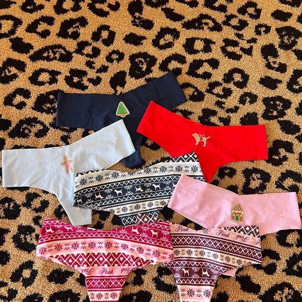 NWOT Pink Thong Panty Size XS Holiday Print Set