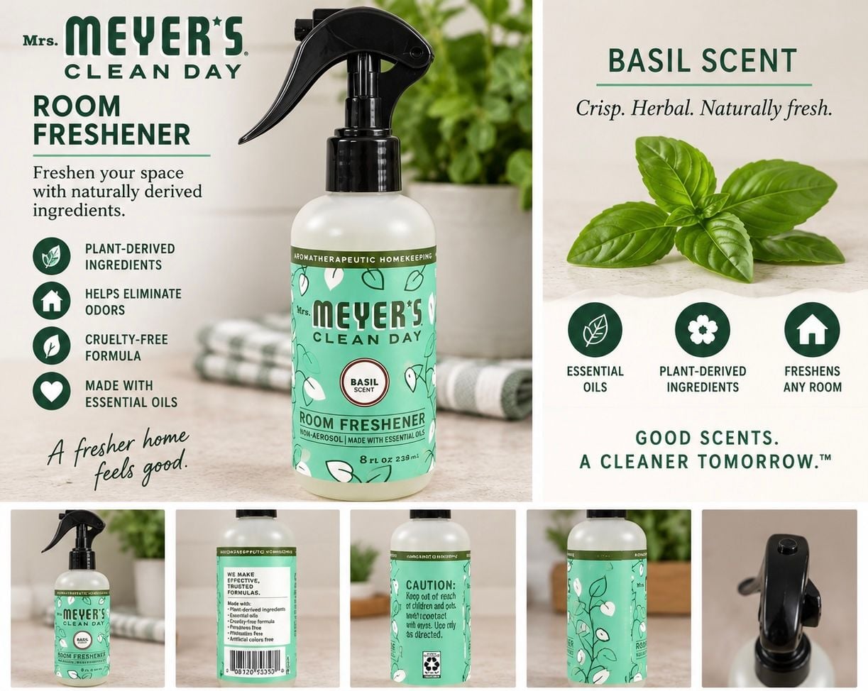 Mrs. Meyer's Room Freshener Size 8 fl oz Basil Scent 1