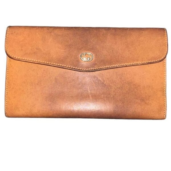 Gucci Leather Wallet Brown Made In Italy Vintage Clutch