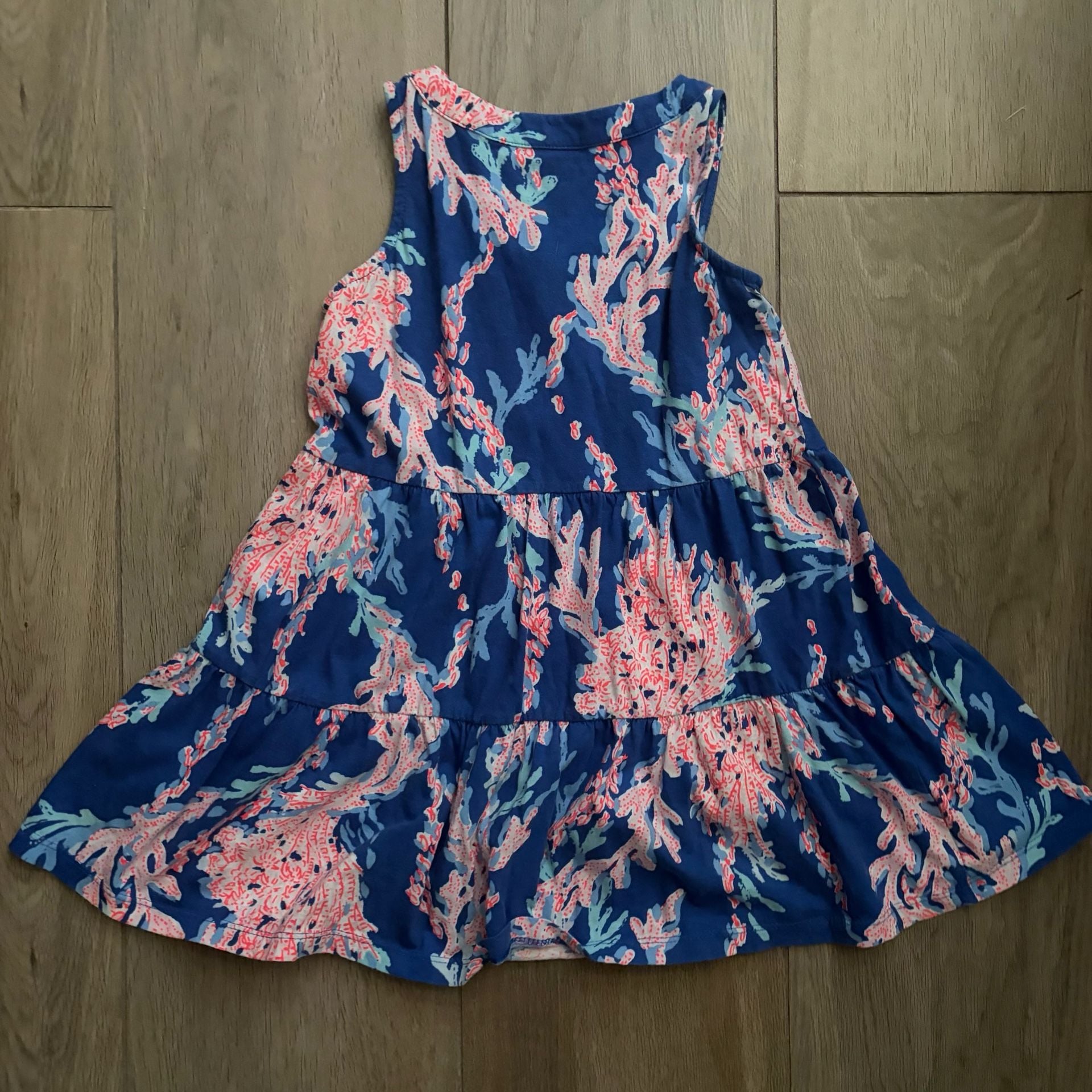 Lilly Pulitzer Girls Mini Lorina Dress Size 4-5 Blue Coral Print Sleeveless 4