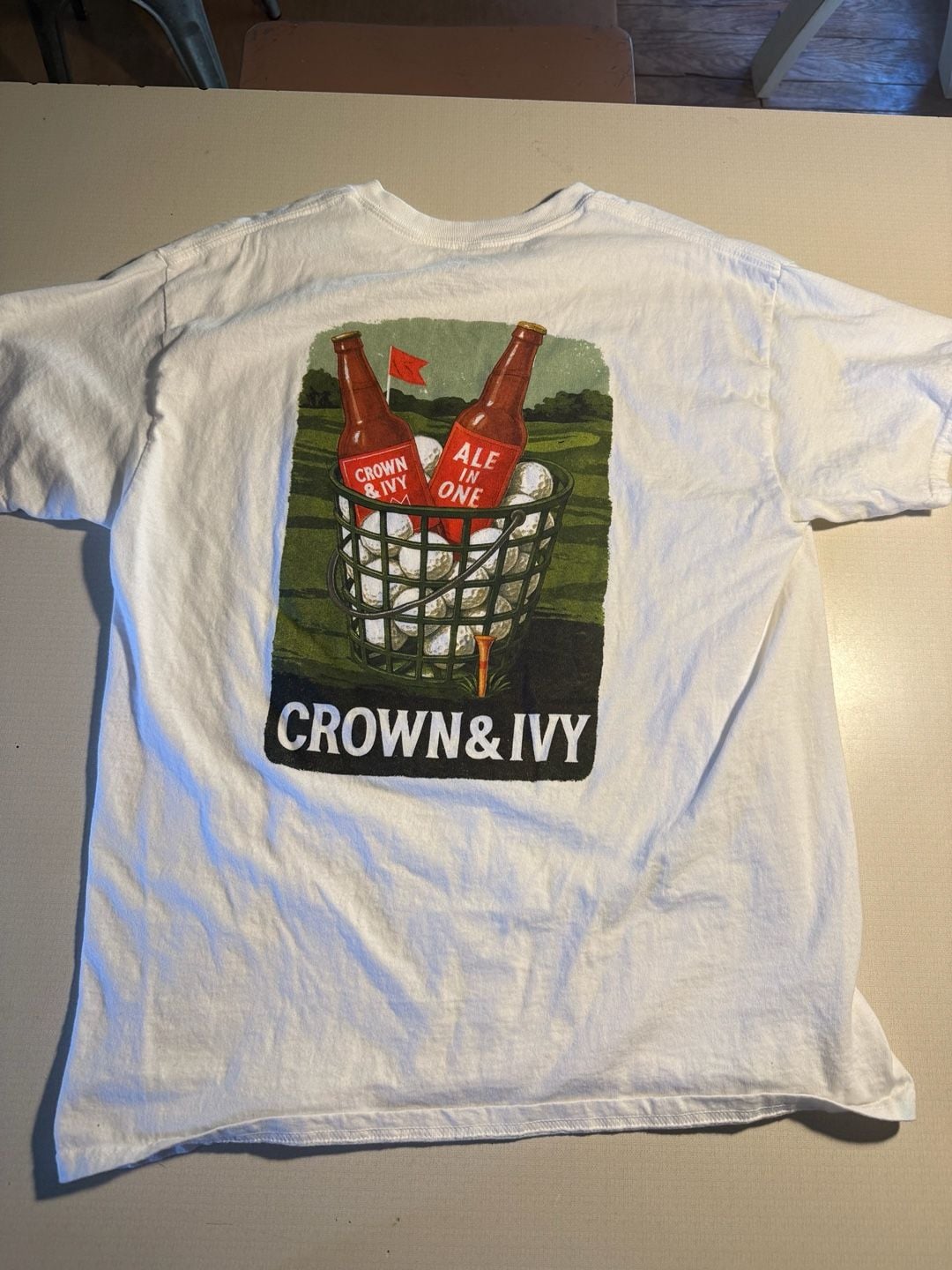 Crown & Ivy Graphic T-Shirt Size M White Ale In One Golf 5