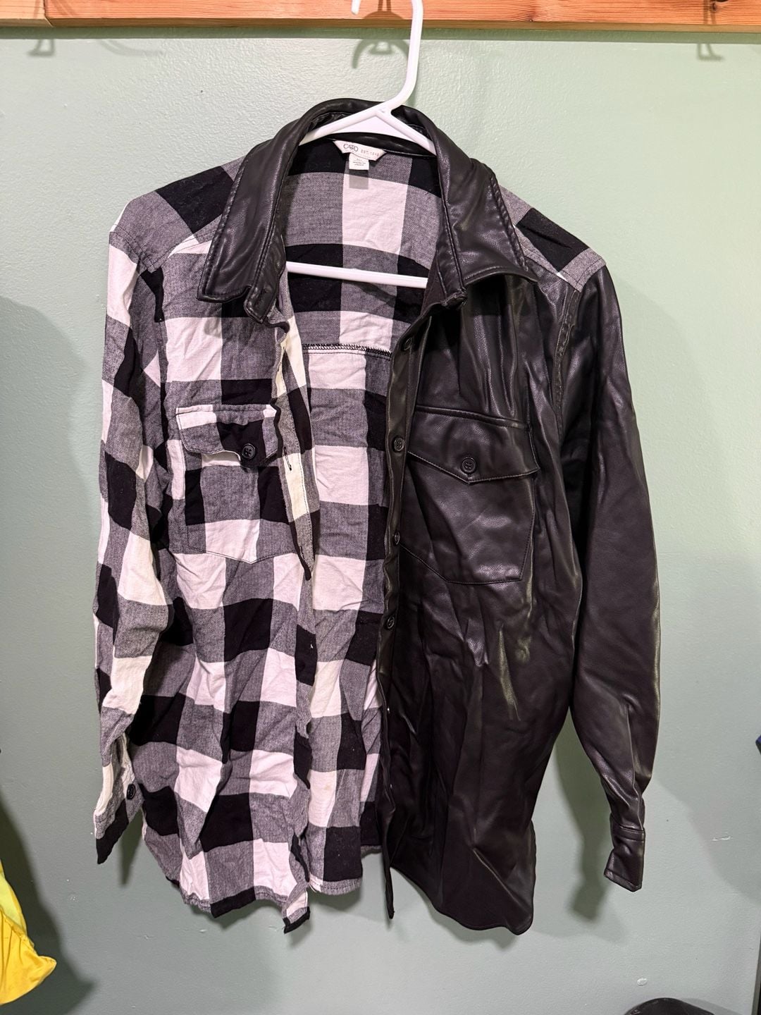 Cato Faux Leather Buffalo Plaid Flannel Shirt Size M Black White 2