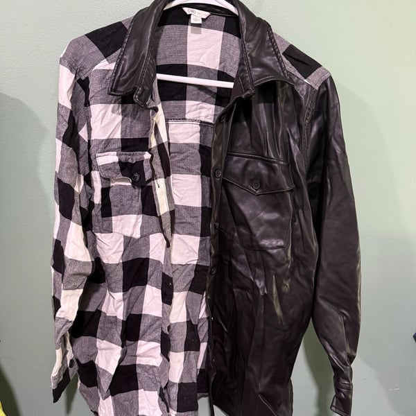 Cato Faux Leather Buffalo Plaid Flannel Shirt Size M Black White