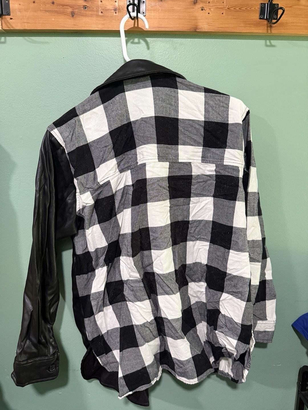 Cato Faux Leather Buffalo Plaid Flannel Shirt Size M Black White 3