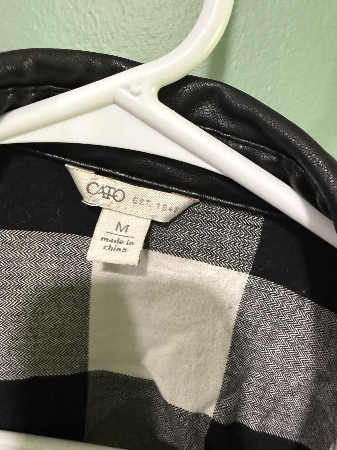 Cato Faux Leather Buffalo Plaid Flannel Shirt Size M Black White 4