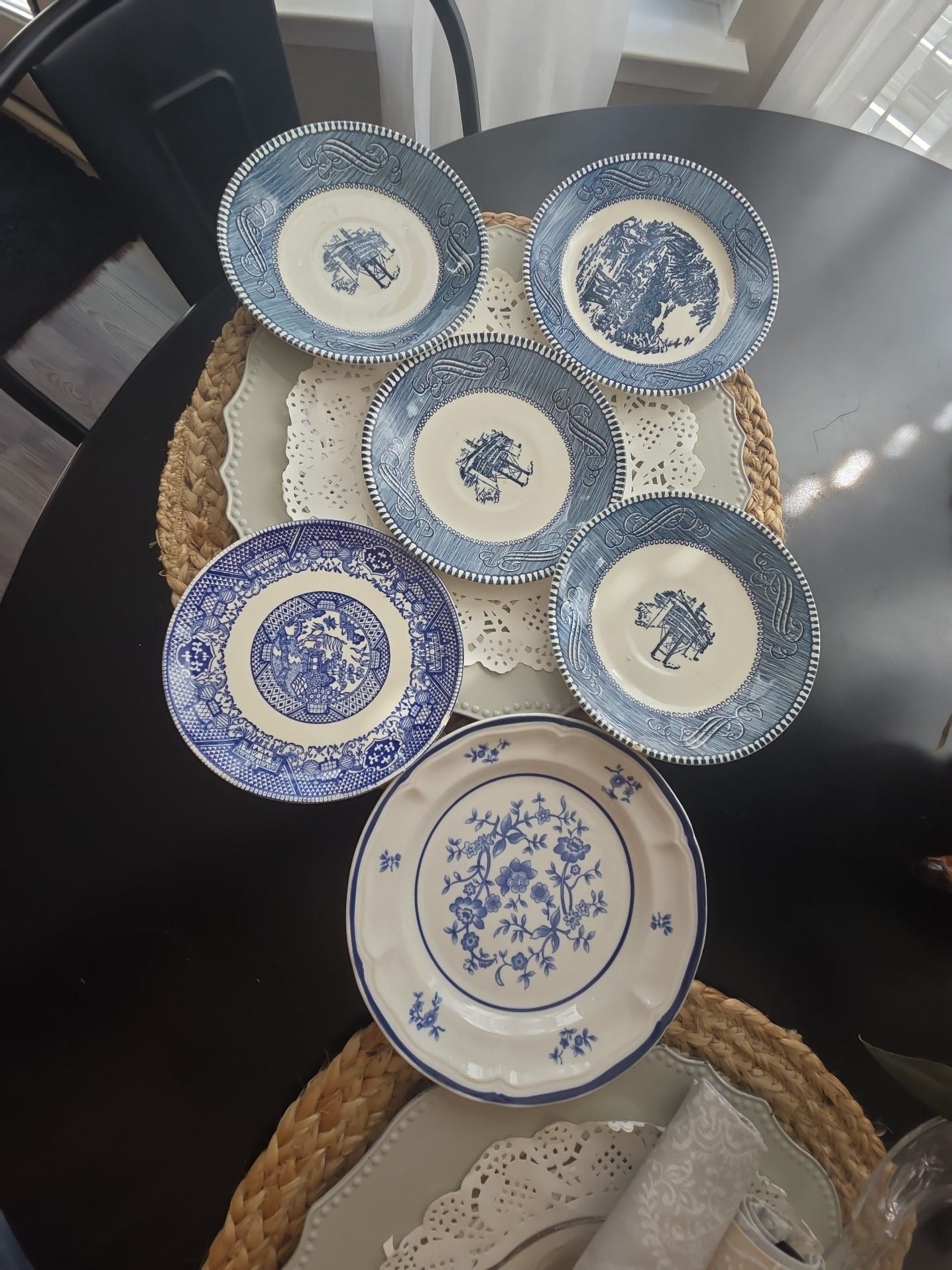 Vintage Blue and White Transferware Salad Plates Set of 6 1