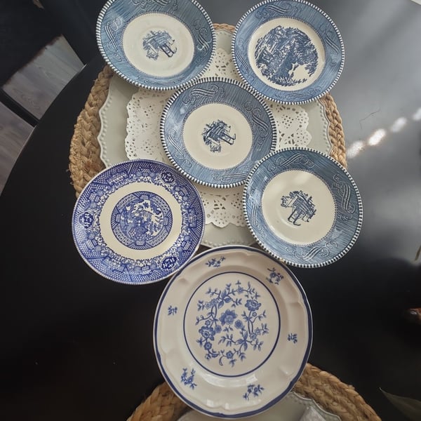 Vintage Blue and White Transferware Salad Plates Set of 6