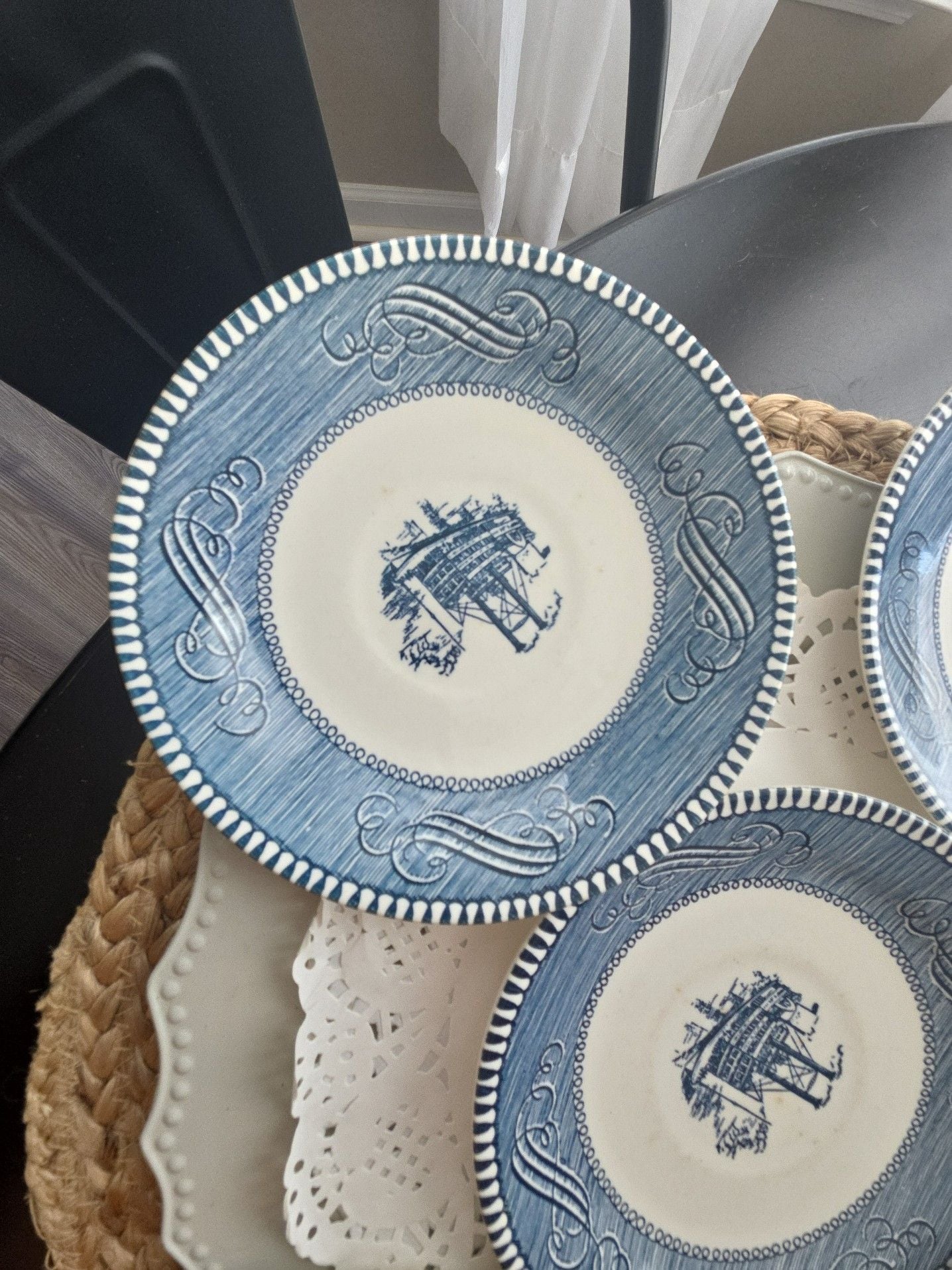 Vintage Blue and White Transferware Salad Plates Set of 6 3