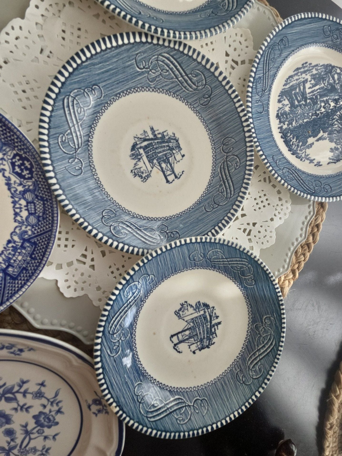 Vintage Blue and White Transferware Salad Plates Set of 6 4