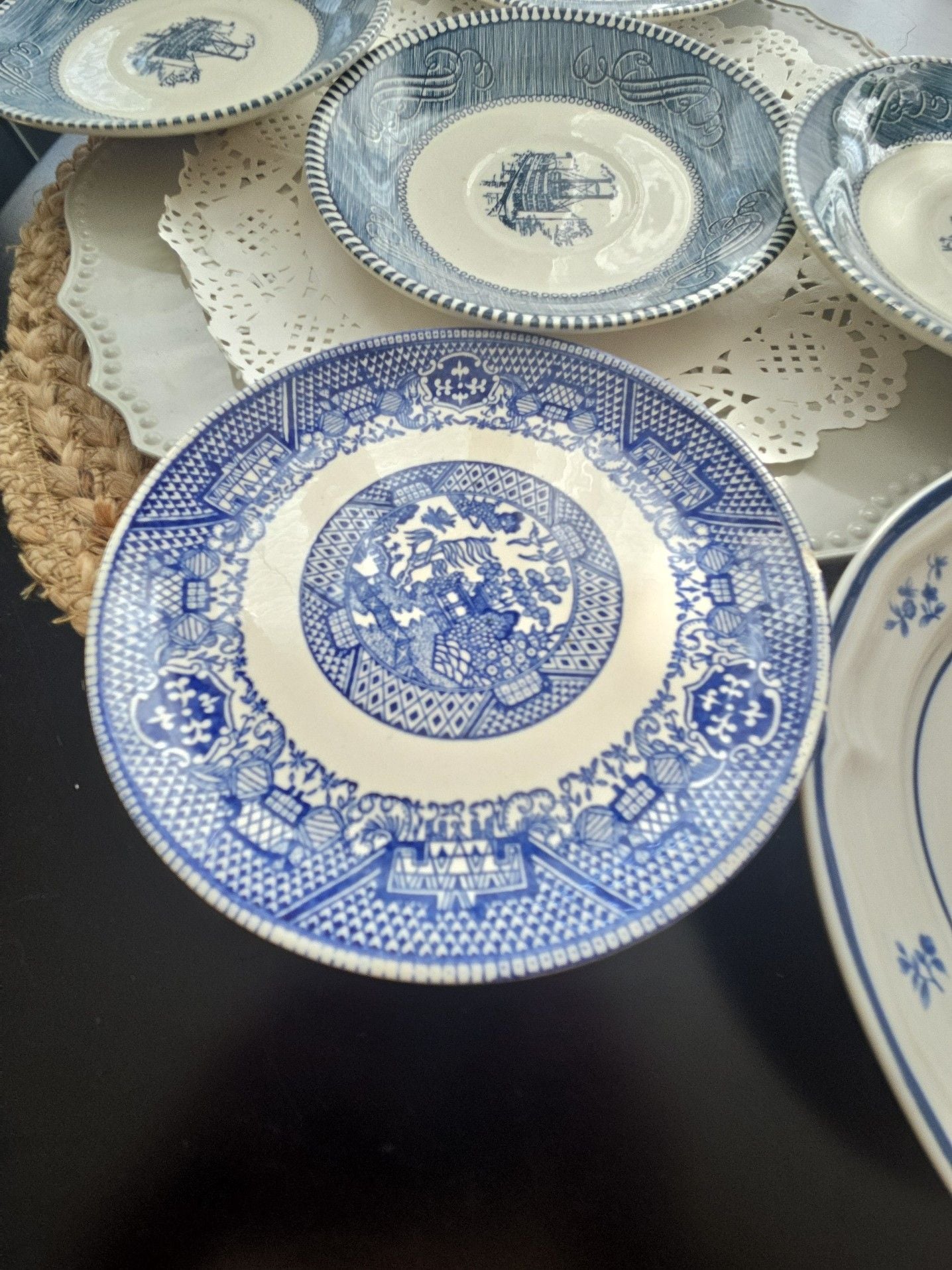 Vintage Blue and White Transferware Salad Plates Set of 6 5