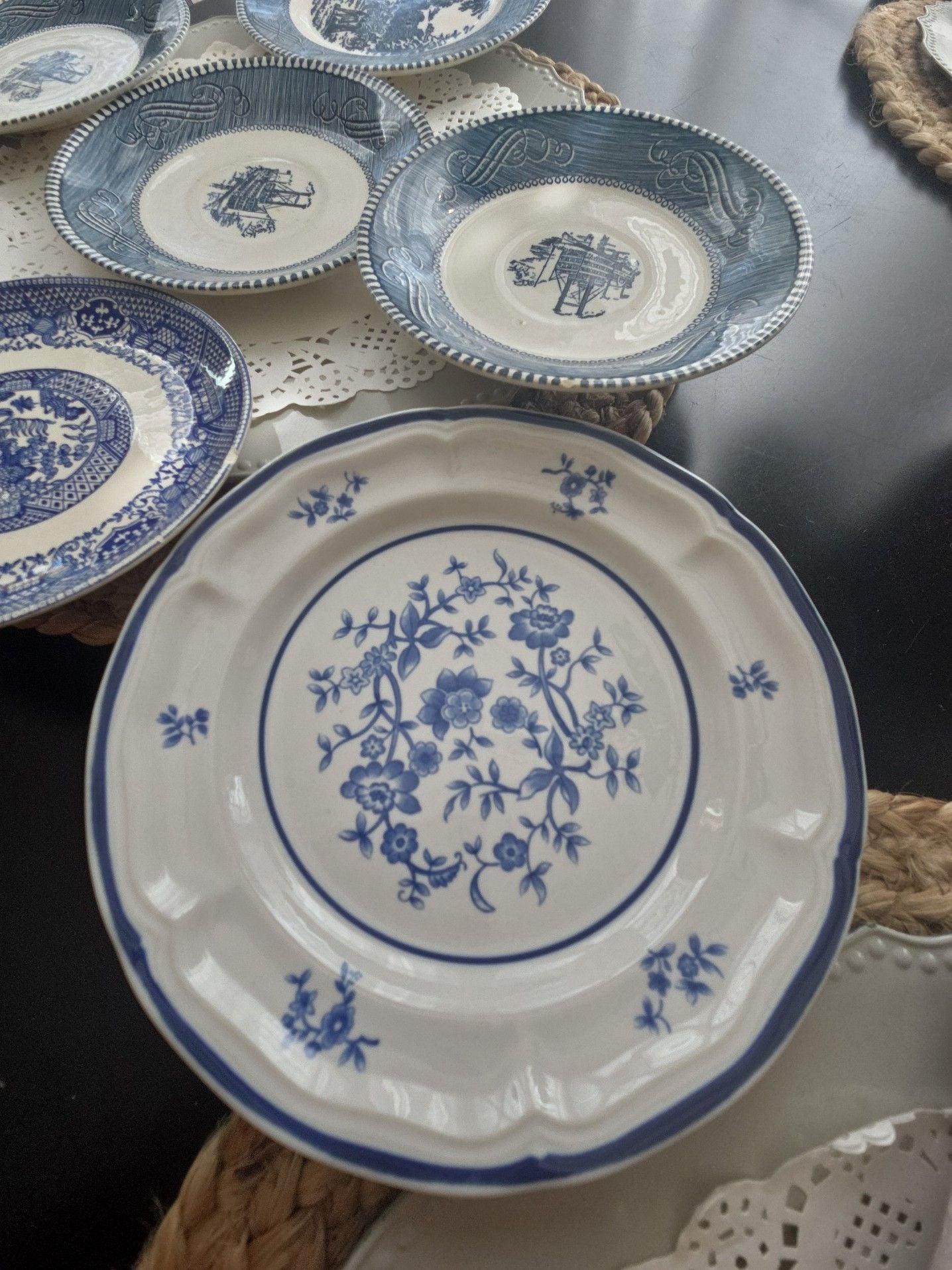 Vintage Blue and White Transferware Salad Plates Set of 6 6