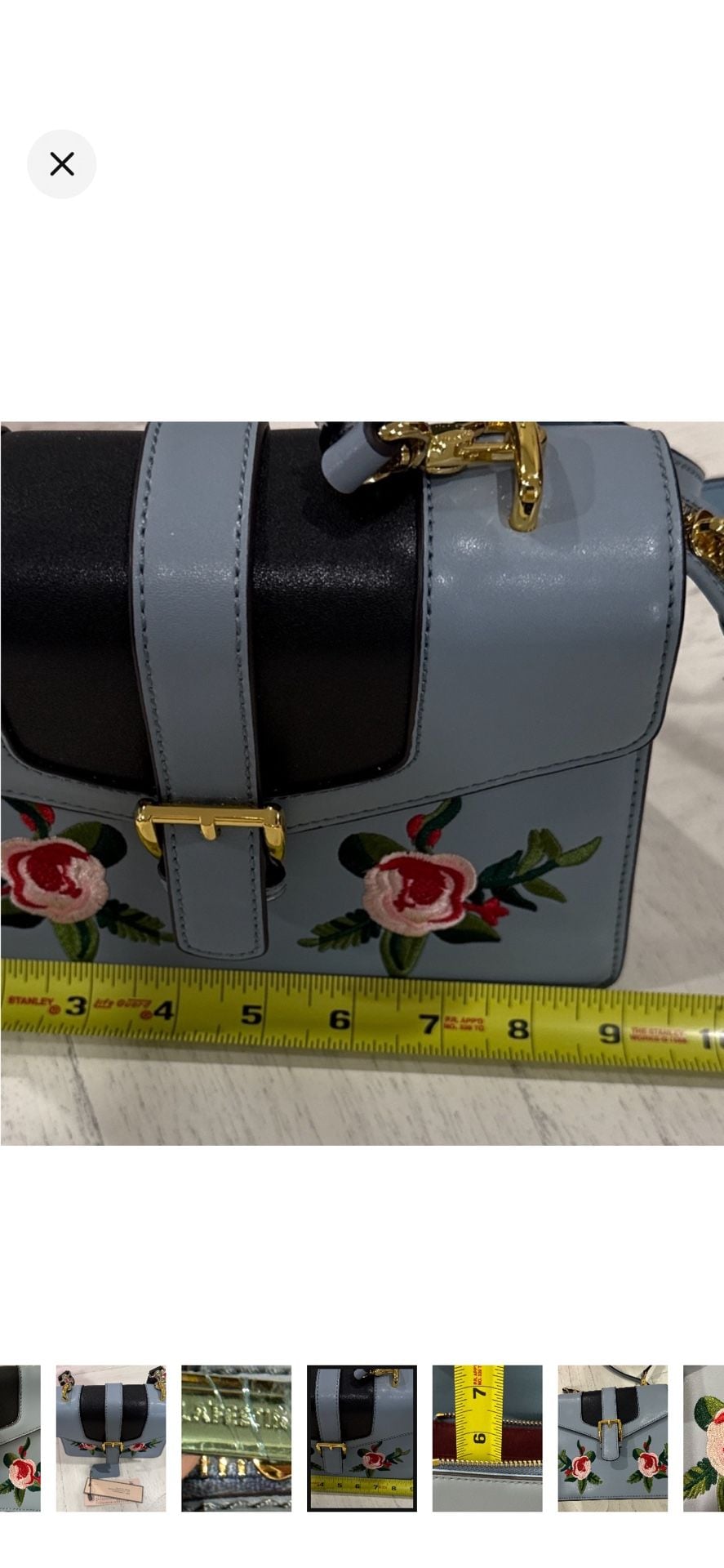 LA FESTIN Embroidered Floral Shoulder Bag Blue Leather.New! 9