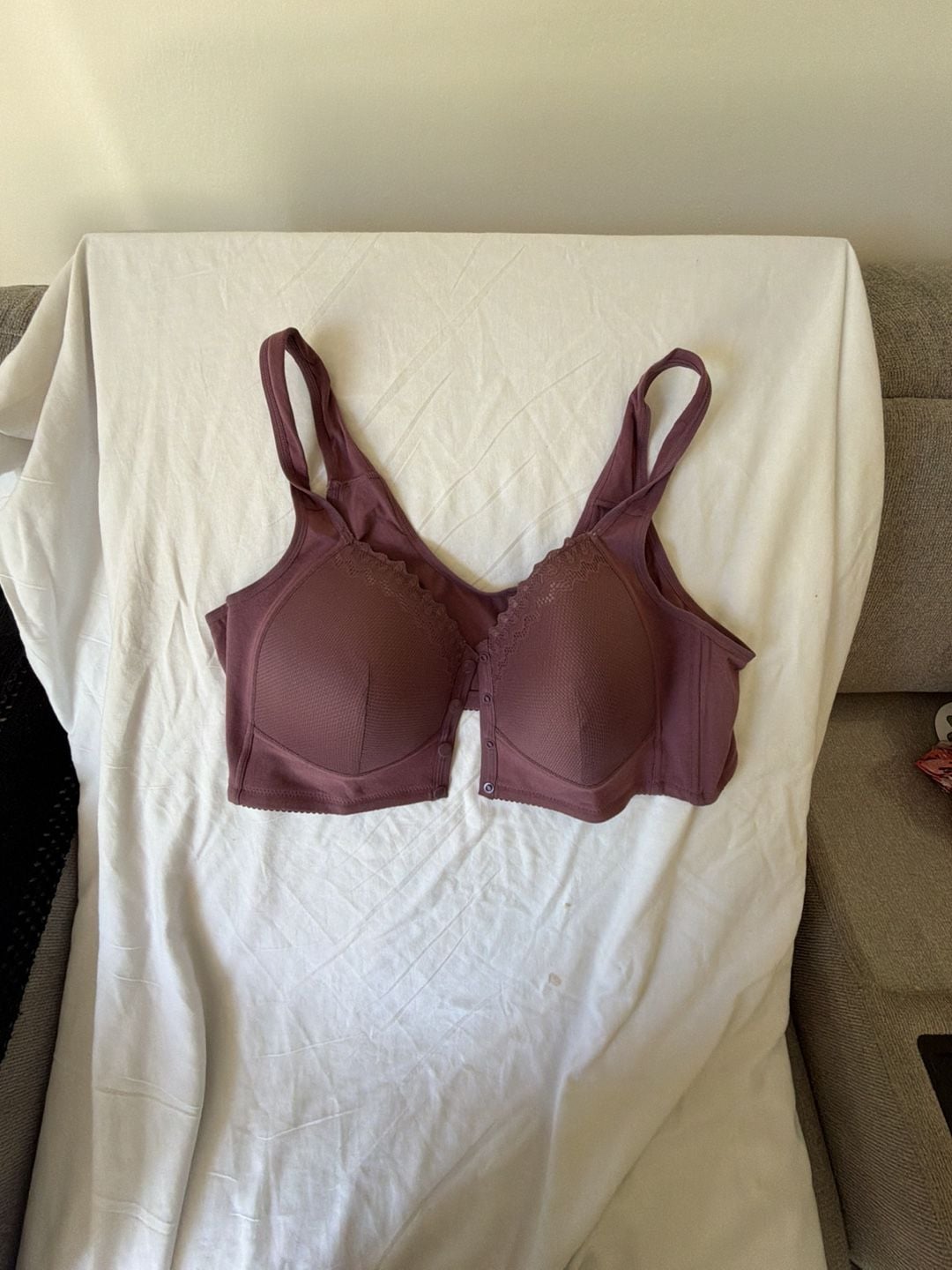 Wireless Comfort Bra Size 46D Mauve Cotton Blend Front Closure 2