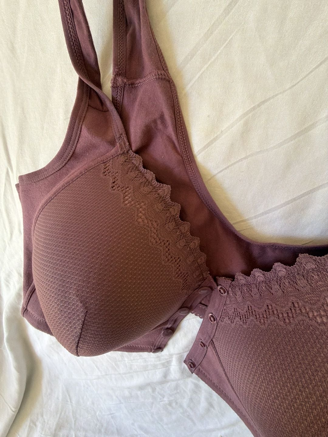 Wireless Comfort Bra Size 46D Mauve Cotton Blend Front Closure 3