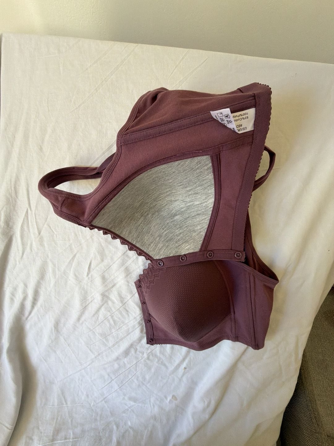 Wireless Comfort Bra Size 46D Mauve Cotton Blend Front Closure 4