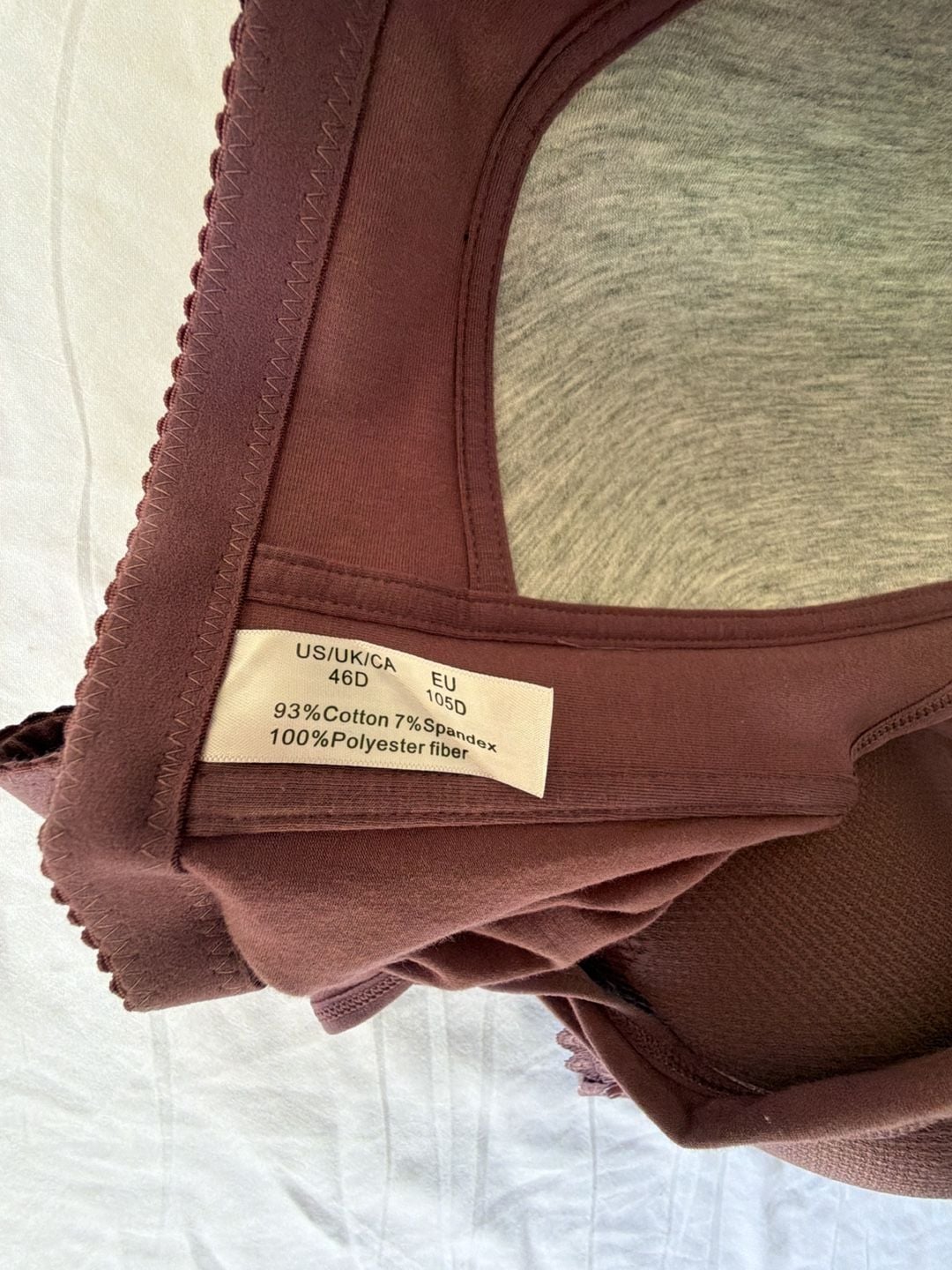 Wireless Comfort Bra Size 46D Mauve Cotton Blend Front Closure 5
