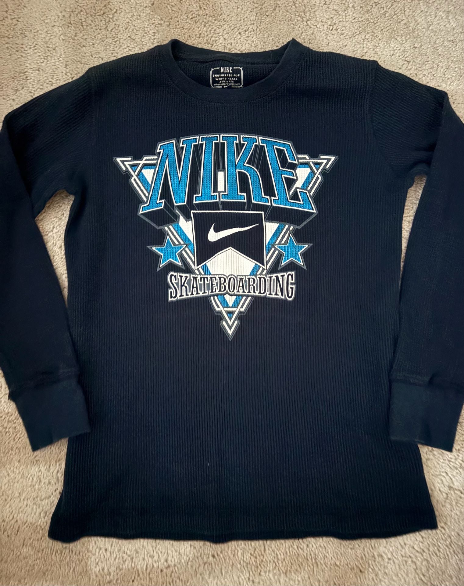 Nike Skateboarding Long Sleeve Waffle Thermal Shirt Size Youth Snall Navy 2