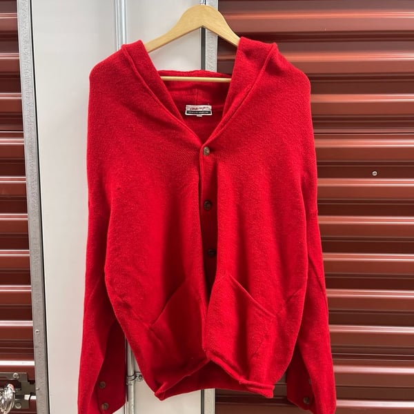 Neiman Marcus One Up Hooded Cardigan Red Knit Sweater