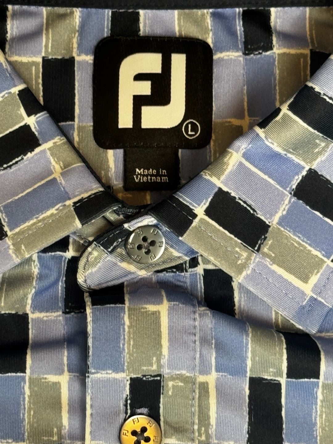 FootJoy Geometric Rectangle Grid Polo Size L Blue Black Golf Shirt 1003 3