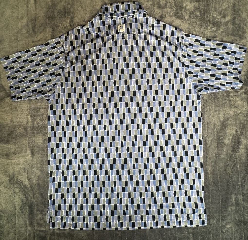 FootJoy Geometric Rectangle Grid Polo Size L Blue Black Golf Shirt 1003 4