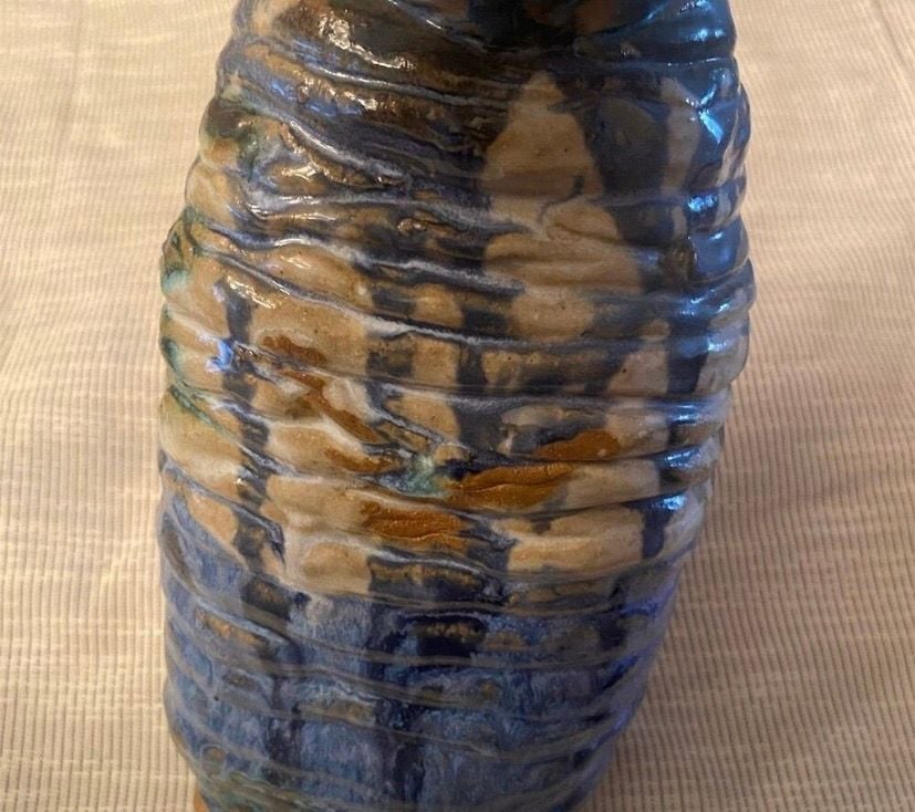 Studio Pottery Art Ceramic Vase Coiled Blue and Brown Glaze 1