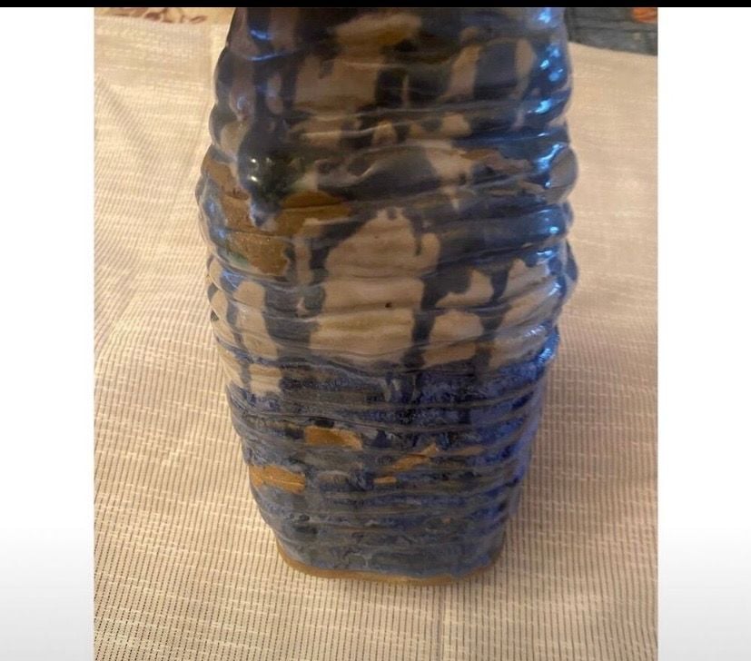 Studio Pottery Art Ceramic Vase Coiled Blue and Brown Glaze 2