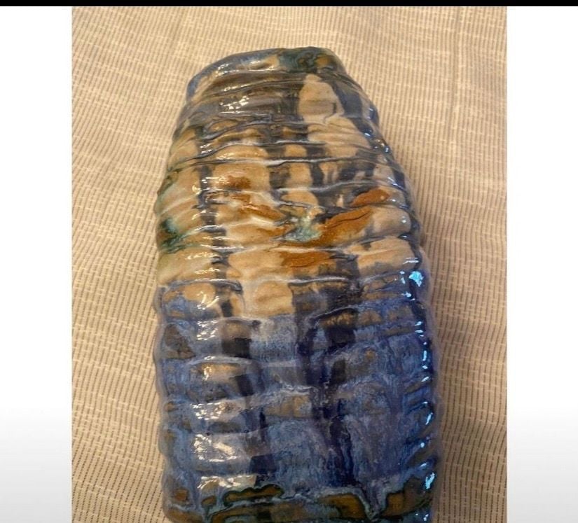 Studio Pottery Art Ceramic Vase Coiled Blue and Brown Glaze 3