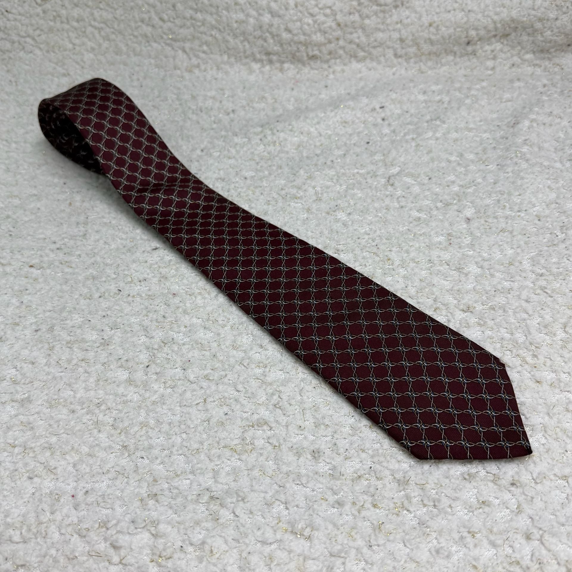 Christian Dior Silk Tie Maroon Geometric Made in USA 1