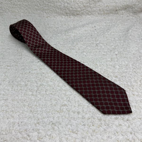 Christian Dior Silk Tie Maroon Geometric Made in USA