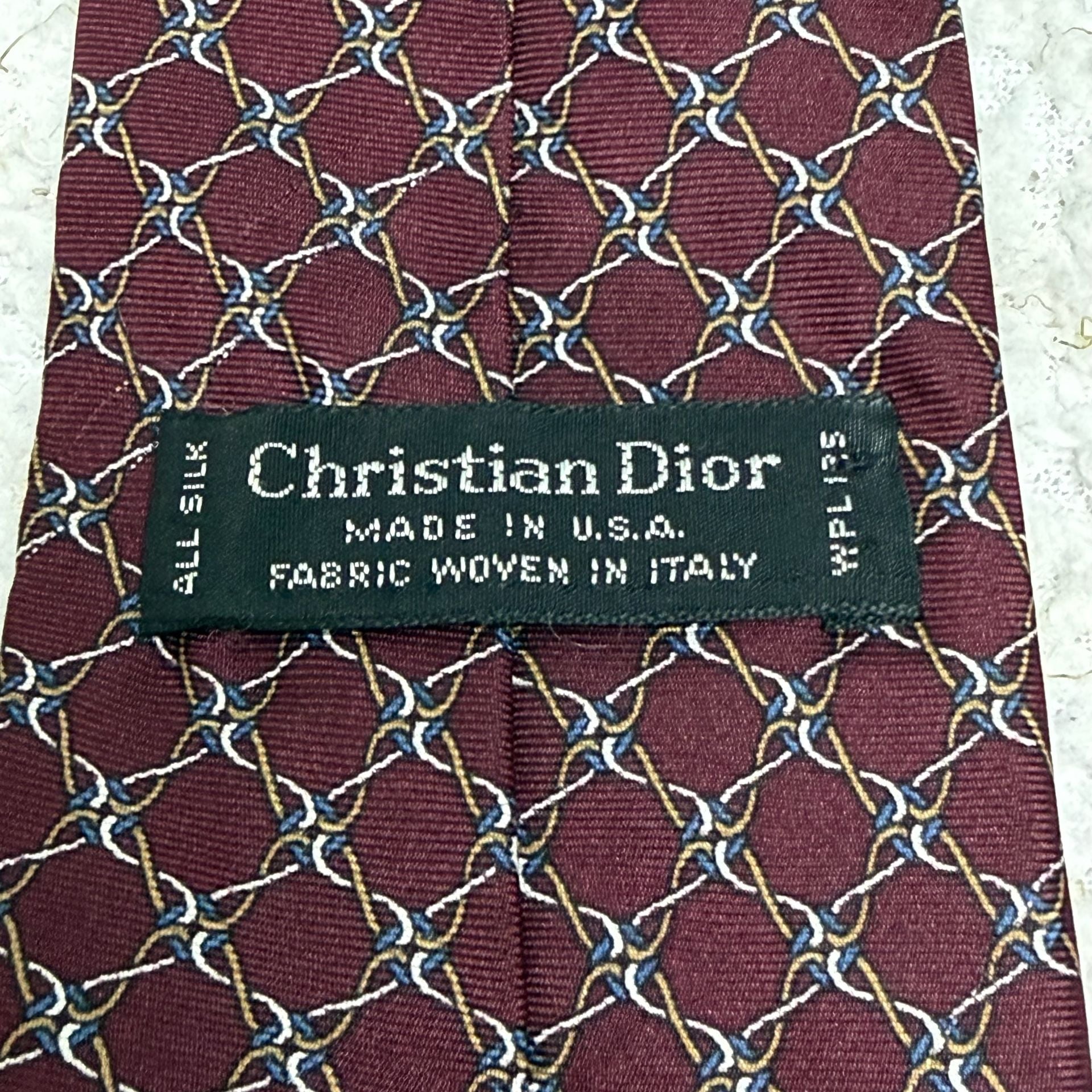 Christian Dior Silk Tie Maroon Geometric Made in USA 2