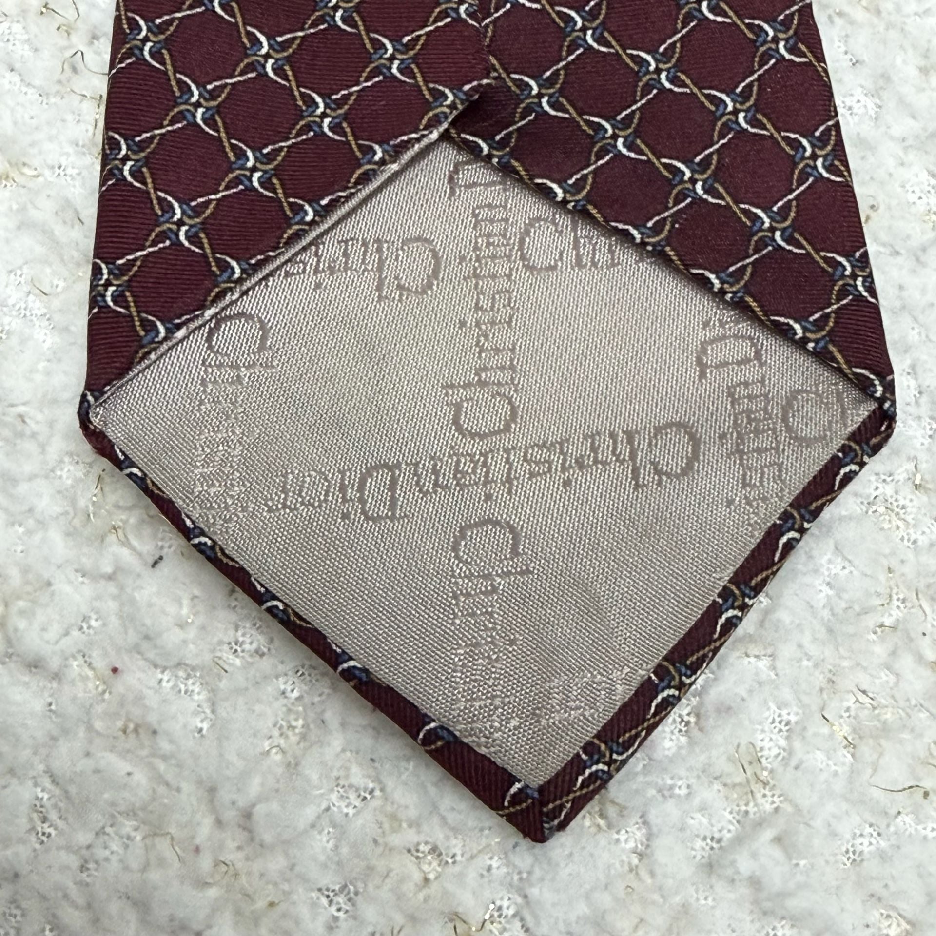 Christian Dior Silk Tie Maroon Geometric Made in USA 3