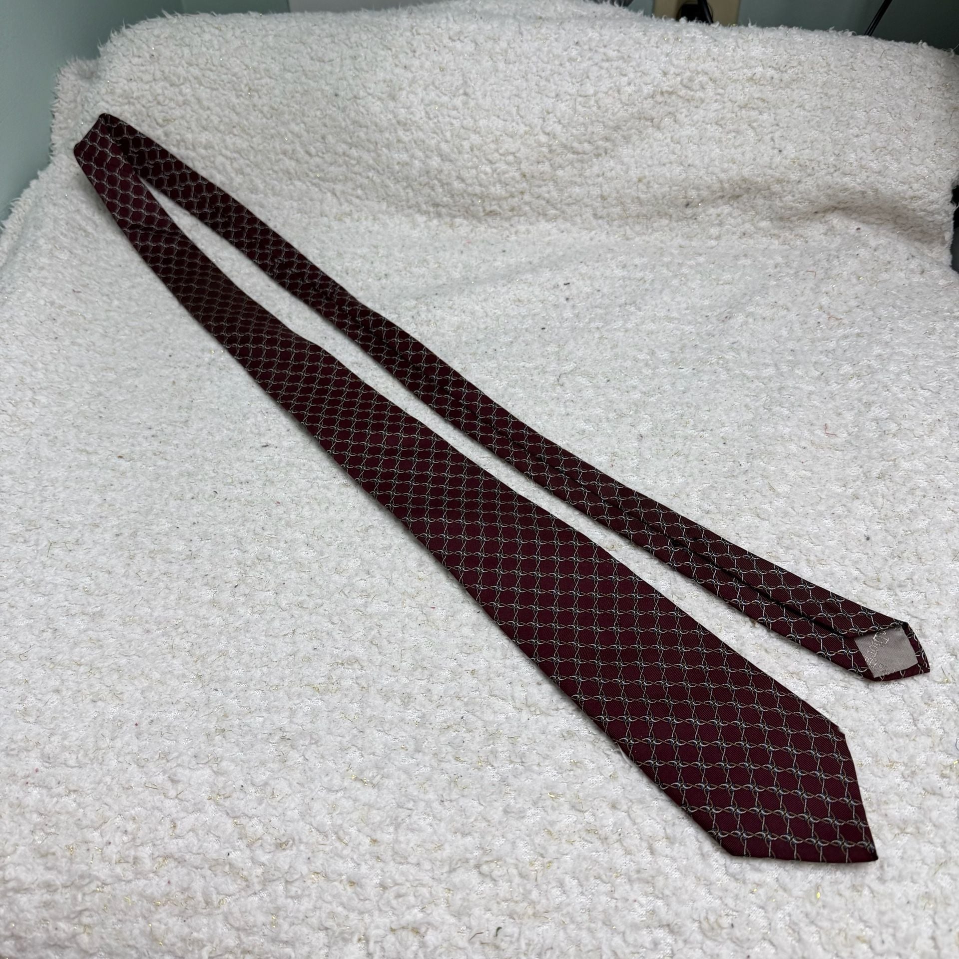 Christian Dior Silk Tie Maroon Geometric Made in USA 4