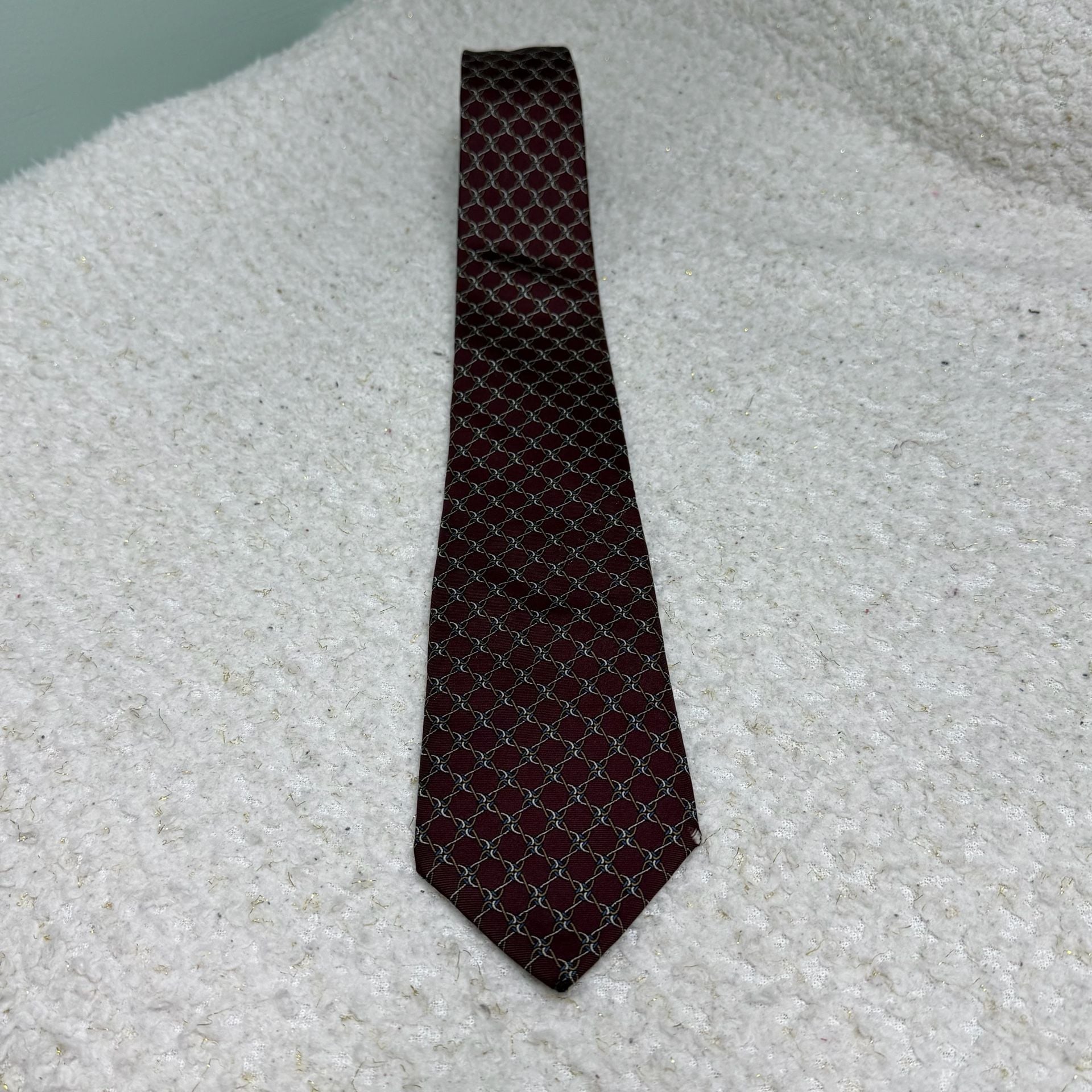Christian Dior Silk Tie Maroon Geometric Made in USA 6