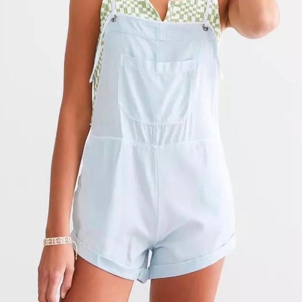 Billabong Wild Pursuit Romper Size S Light Blue Cotton Twill Short Overalls