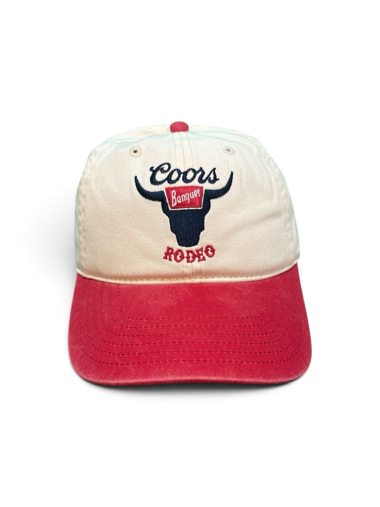 Coors Banquet Rodeo Bull Head Adjustable Hat Cream Red 2