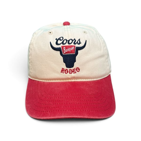 Coors Banquet Rodeo Bull Head Adjustable Hat Cream Red