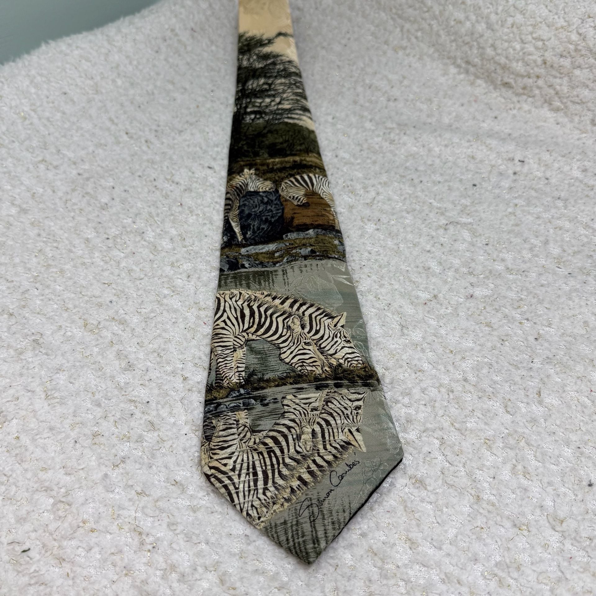 Endangered Species Simon Combes Zebras Silk Necktie 1