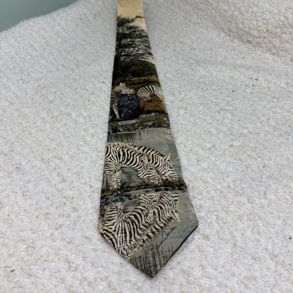 Endangered Species Simon Combes Zebras Silk Necktie