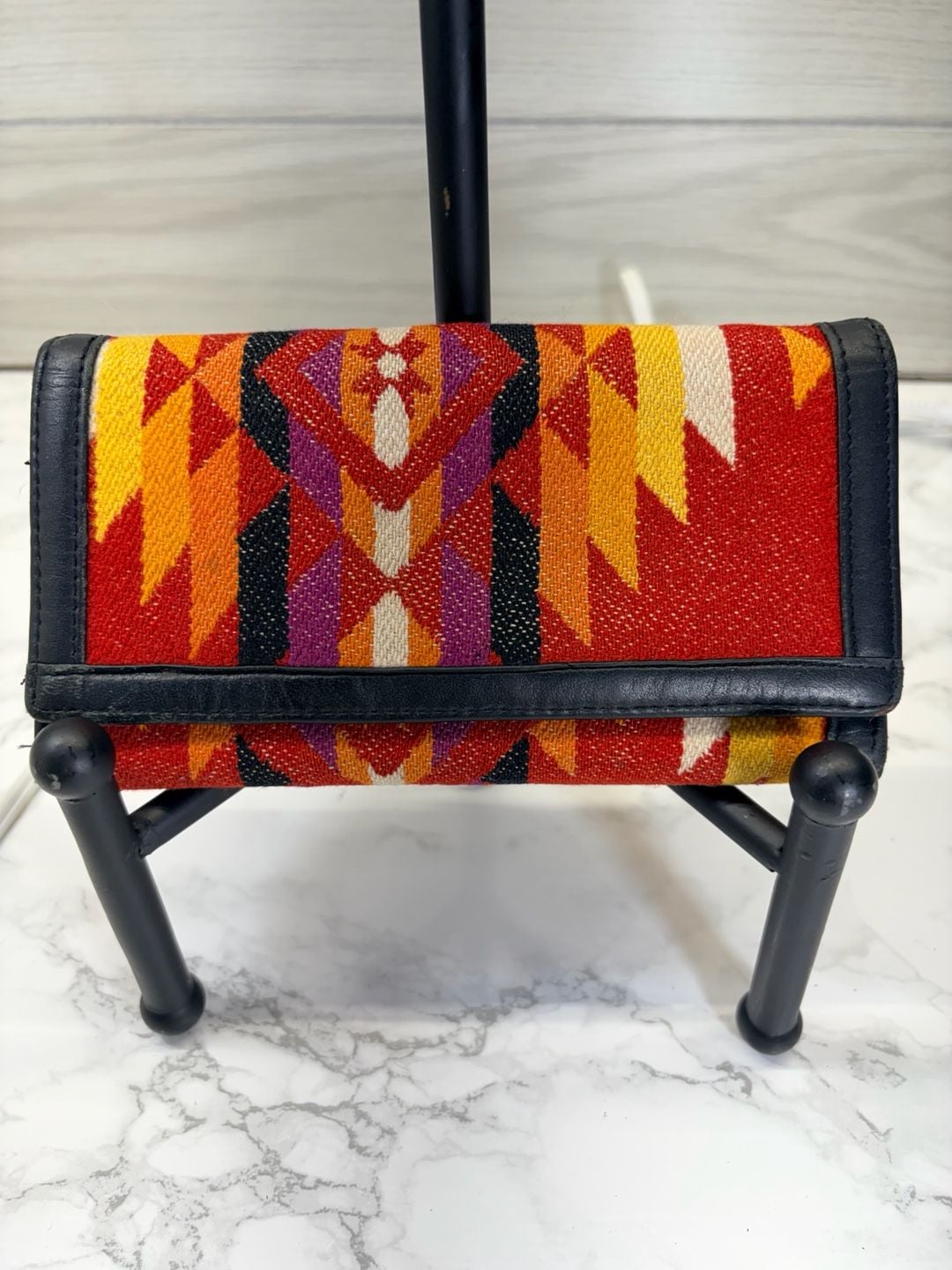 Southwestern Wool & Leather Long Wallet Red Multi 2