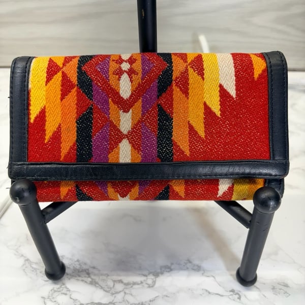 Southwestern Wool & Leather Long Wallet Red Multi