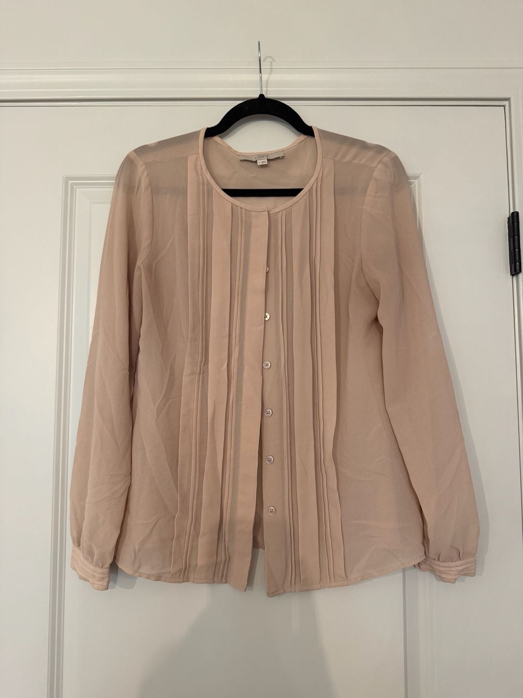 Ann Taylor Loft Pleated Button Front Blouse Size S Pink Long Sleeve 2