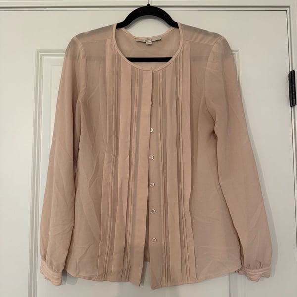 Ann Taylor Loft Pleated Button Front Blouse Size S Pink Long Sleeve