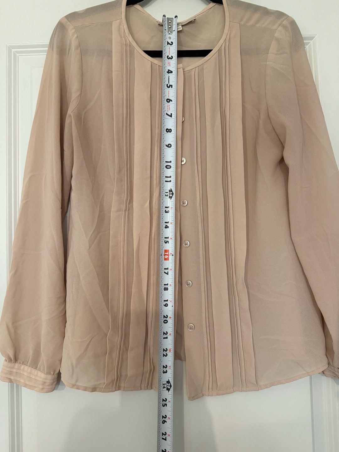 Ann Taylor Loft Pleated Button Front Blouse Size S Pink Long Sleeve 3