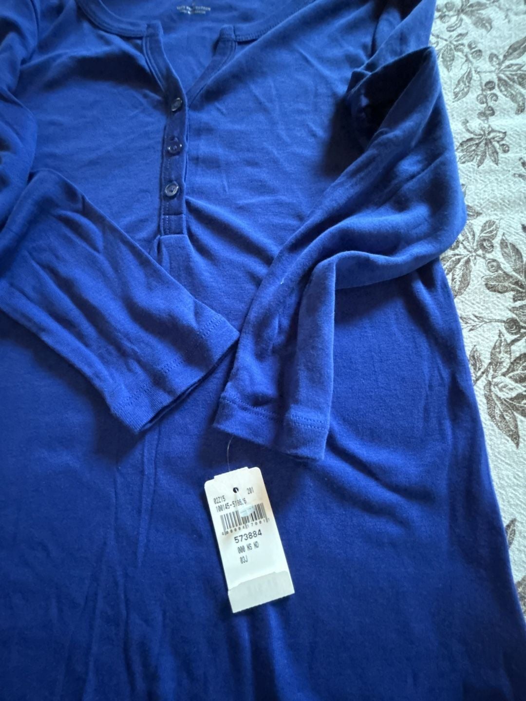 Talbots Henley Top Size P Blue Pima Cotton 3/4 Sleeve 2
