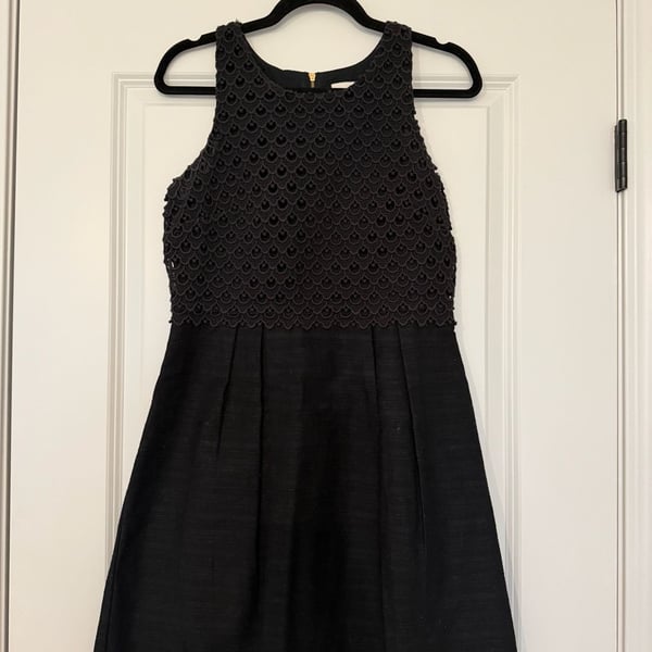 LOFT Sleeveless Dress Size 2 Black Crochet Top Fit and Flare Mini