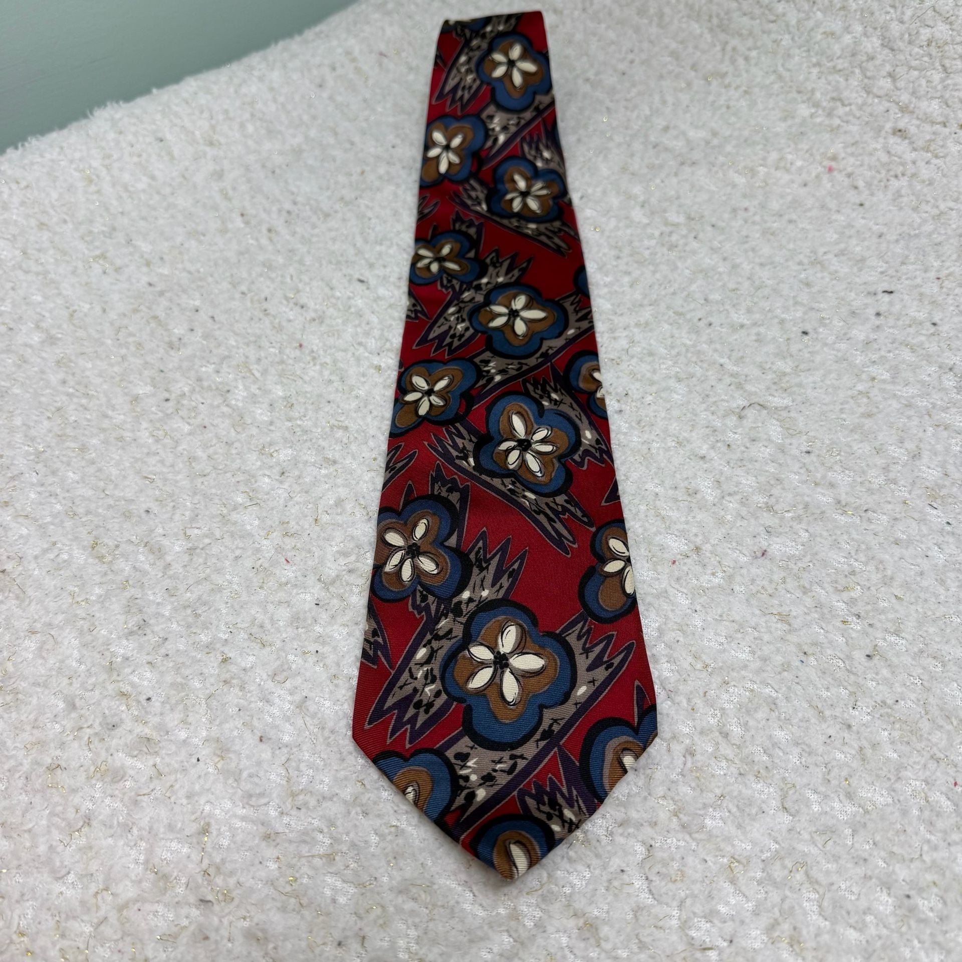 Pierre Balmain Silk Necktie Floral Red Blue 1