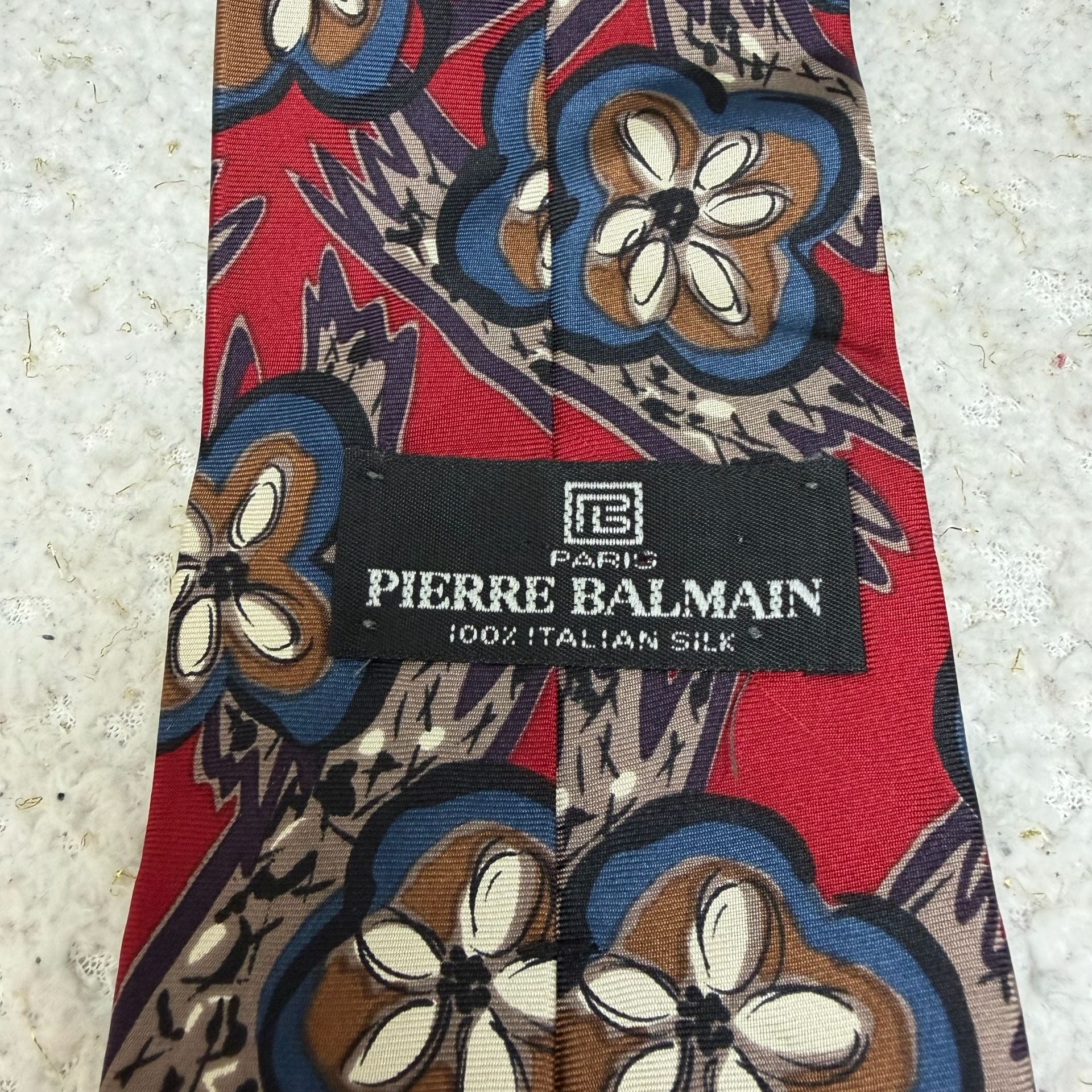 Pierre Balmain Silk Necktie Floral Red Blue 2